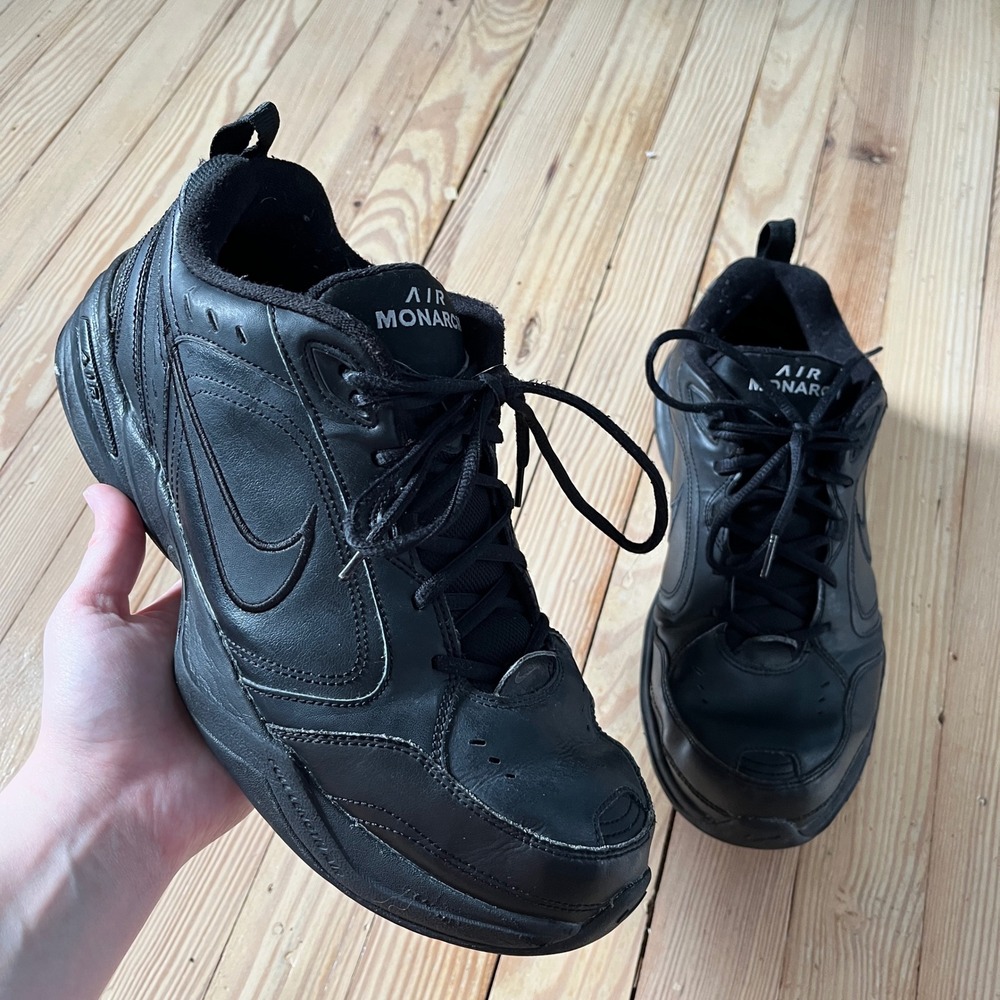 Nike Air Monarch IV Training Shoes Mens 12 Black Leather Sneakers 416355-001